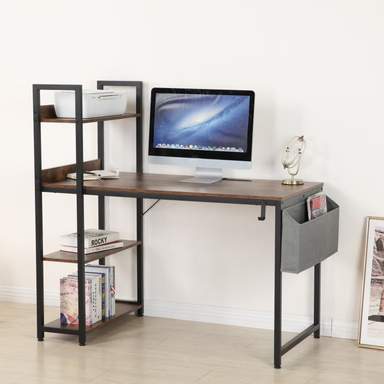 [US Warehouse] 47 Inch Multi-function H-shaped Computer Desk with bookshelf & Fabric Drawer (Rustic Brown)