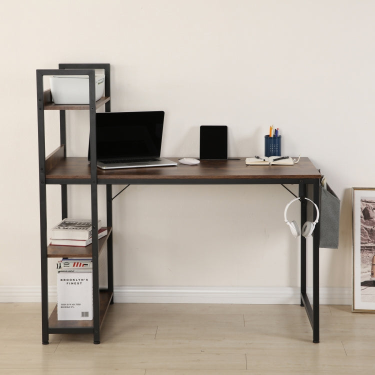 [US Warehouse] 47 Inch Multi-function H-shaped Computer Desk with bookshelf & Fabric Drawer (Rustic Brown)