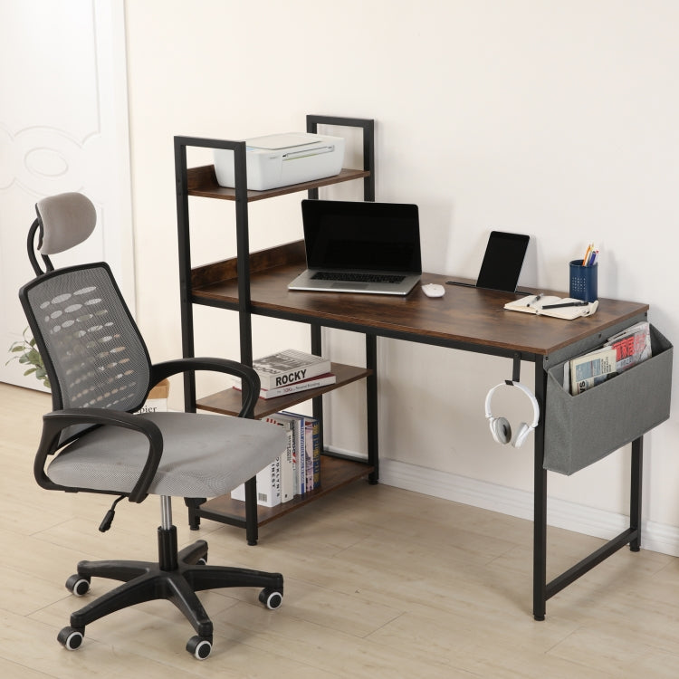 [US Warehouse] 47 Inch Multi-function H-shaped Computer Desk with bookshelf & Fabric Drawer (Rustic Brown)