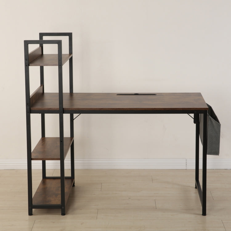 [US Warehouse] 47 Inch Multi-function H-shaped Computer Desk with bookshelf & Fabric Drawer (Rustic Brown)