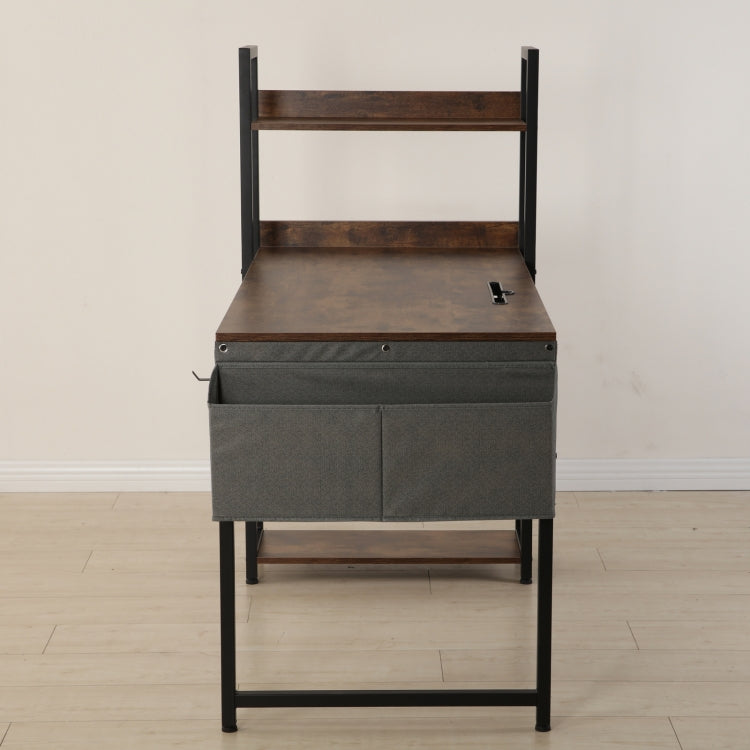 [US Warehouse] 47 Inch Multi-function H-shaped Computer Desk with bookshelf & Fabric Drawer (Rustic Brown)