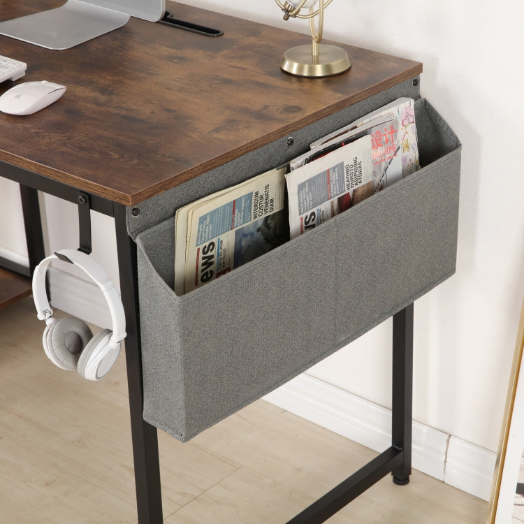 [US Warehouse] 47 Inch Multi-function H-shaped Computer Desk with bookshelf & Fabric Drawer (Rustic Brown)