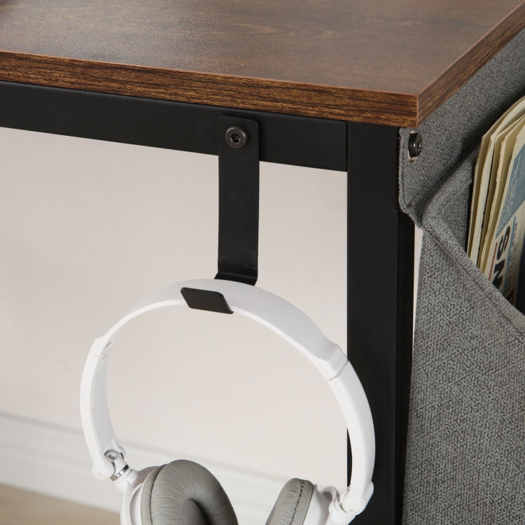 [US Warehouse] 47 Inch Multi-function H-shaped Computer Desk with bookshelf & Fabric Drawer (Rustic Brown)