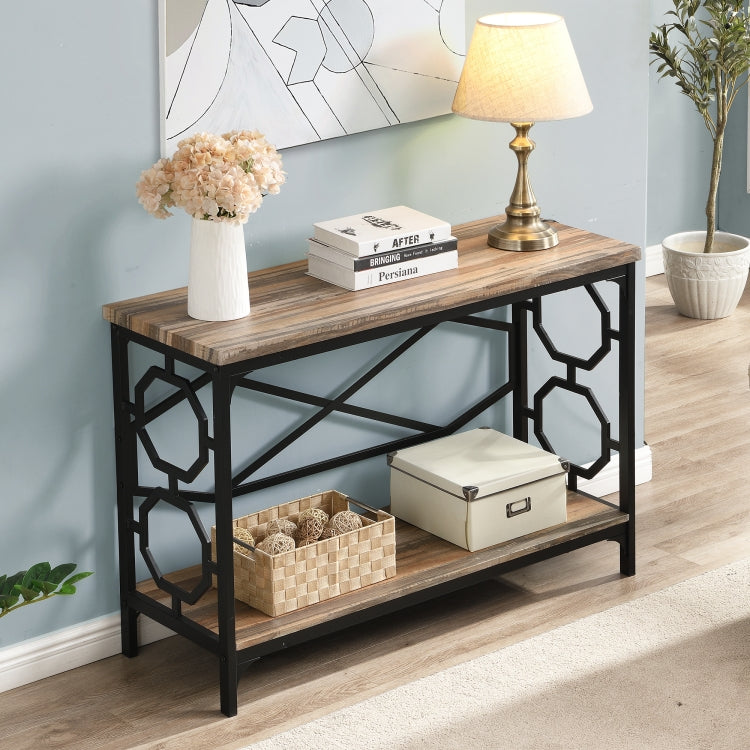 [US Warehouse] Industrial Style Hallway Console Sofa Table with Storage Shelf (Brown)