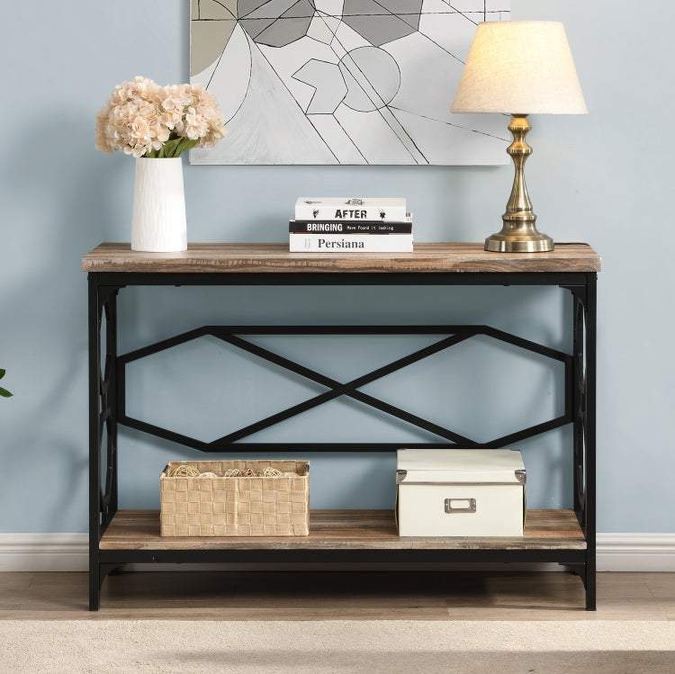 [US Warehouse] Industrial Style Hallway Console Sofa Table with Storage Shelf (Brown)