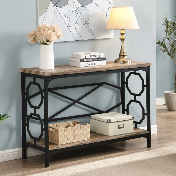 [US Warehouse] Industrial Style Hallway Console Sofa Table with Storage Shelf (Brown)