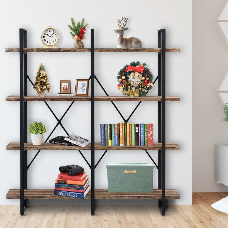 [US Warehouse] Home Office Double Wide 4-Tier Bookcase Bookshelf Storage Organizer
