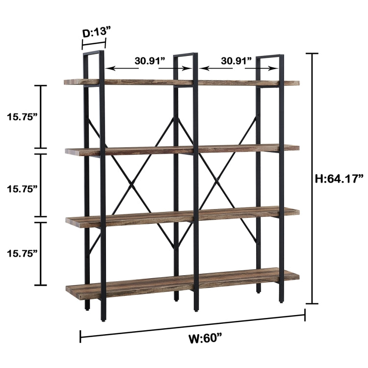 [US Warehouse] Home Office Double Wide 4-Tier Bookcase Bookshelf Storage Organizer