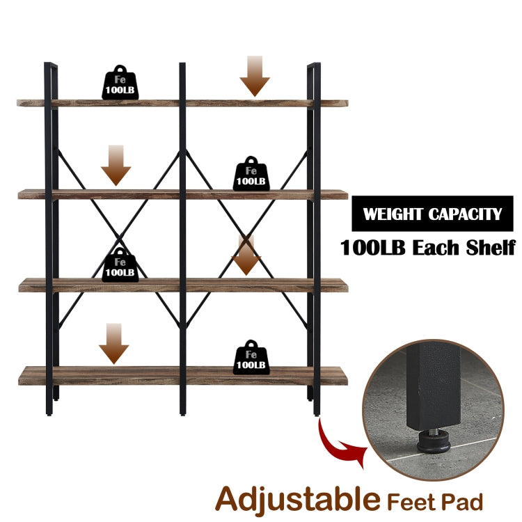 [US Warehouse] Home Office Double Wide 4-Tier Bookcase Bookshelf Storage Organizer