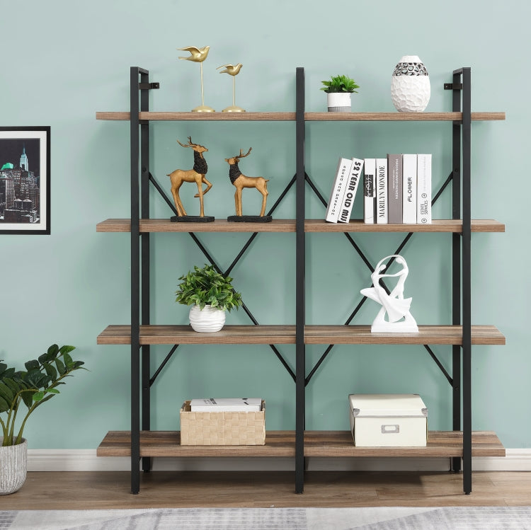 [US Warehouse] Home Office Double Wide 4-Tier Bookcase Bookshelf Storage Organizer