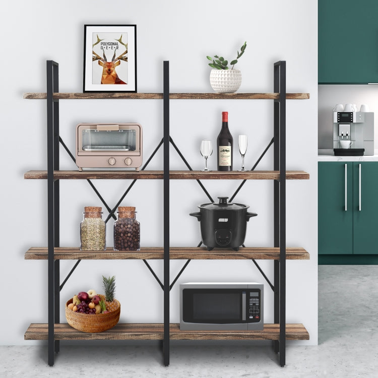 [US Warehouse] Home Office Double Wide 4-Tier Bookcase Bookshelf Storage Organizer