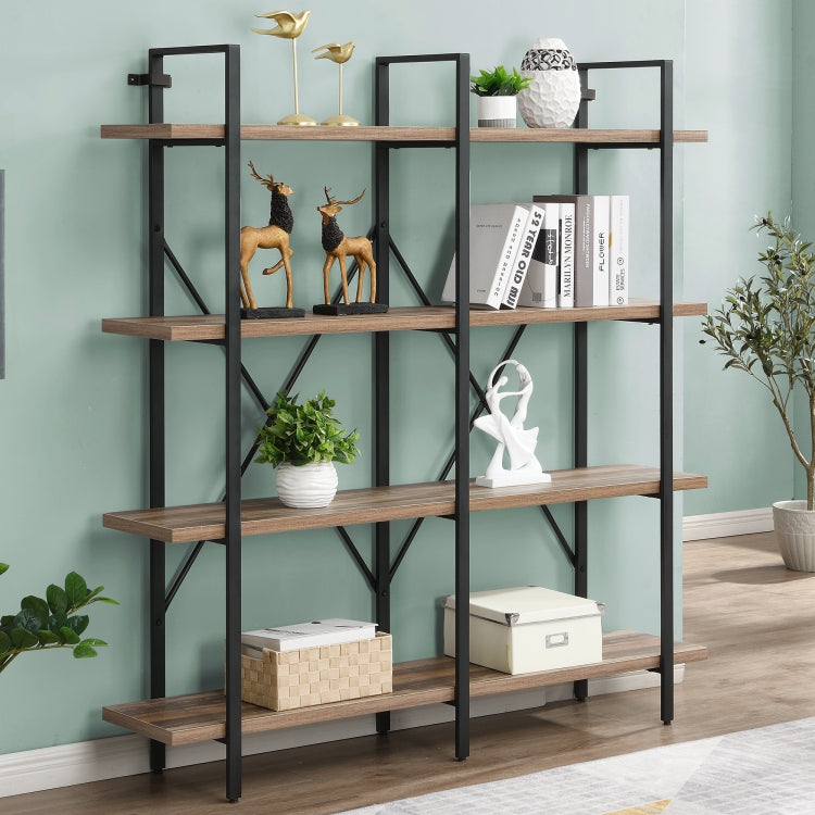 [US Warehouse] Home Office Double Wide 4-Tier Bookcase Bookshelf Storage Organizer