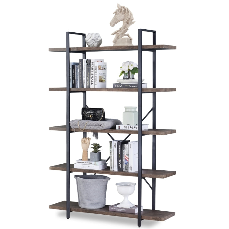 [US Warehouse] Retro Industrial Style Home Office 5-layers Bookcase Bookshelf Storage Shelves