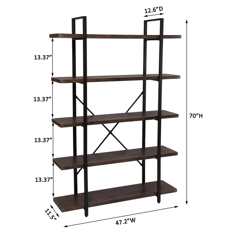 [US Warehouse] Retro Industrial Style Home Office 5-layers Bookcase Bookshelf Storage Shelves