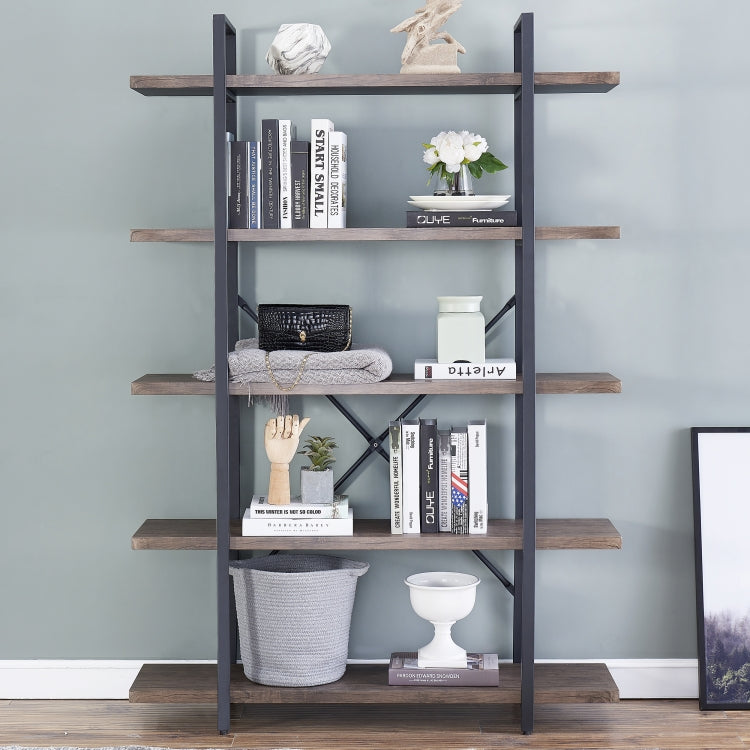 [US Warehouse] Retro Industrial Style Home Office 5-layers Bookcase Bookshelf Storage Shelves