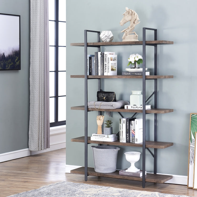 [US Warehouse] Retro Industrial Style Home Office 5-layers Bookcase Bookshelf Storage Shelves