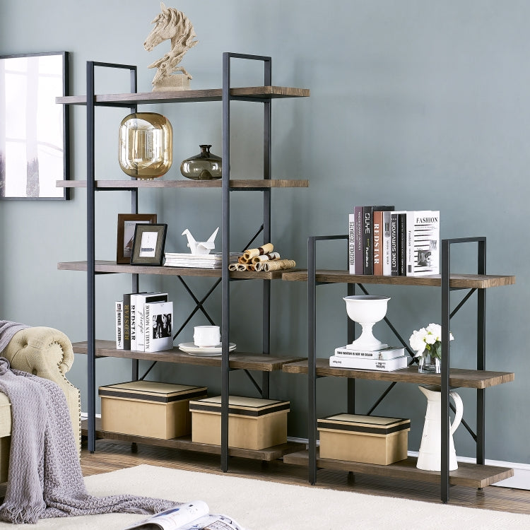 [US Warehouse] Retro Industrial Style Home Office 5-layers Bookcase Bookshelf Storage Shelves