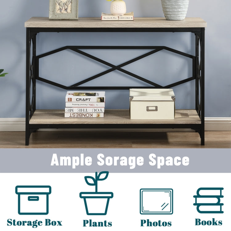 [US Warehouse] Industrial Style Hallway Console Sofa Table with Storage Shelf (Beige)