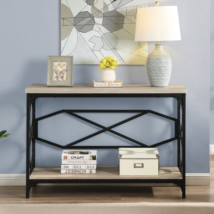 [US Warehouse] Industrial Style Hallway Console Sofa Table with Storage Shelf (Beige)