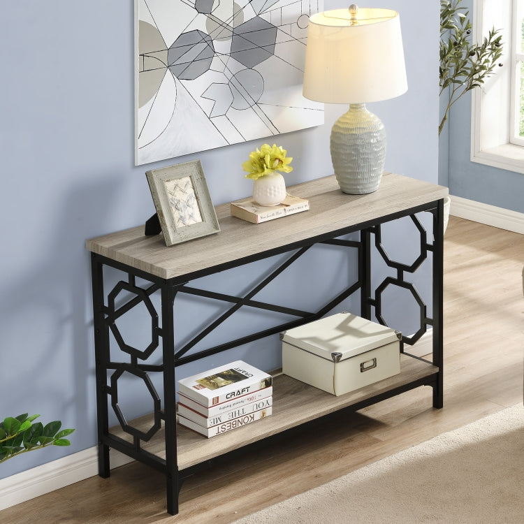 [US Warehouse] Industrial Style Hallway Console Sofa Table with Storage Shelf (Beige)