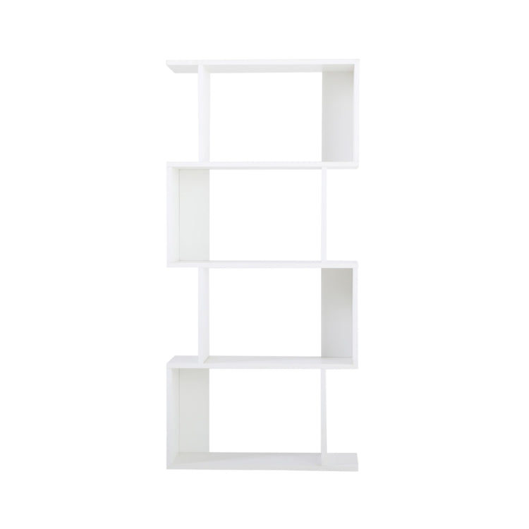 [US Warehouse] Home Office 4-Tiers S-Shaped Wood Bookcase Bookshelf Storage Display Stand