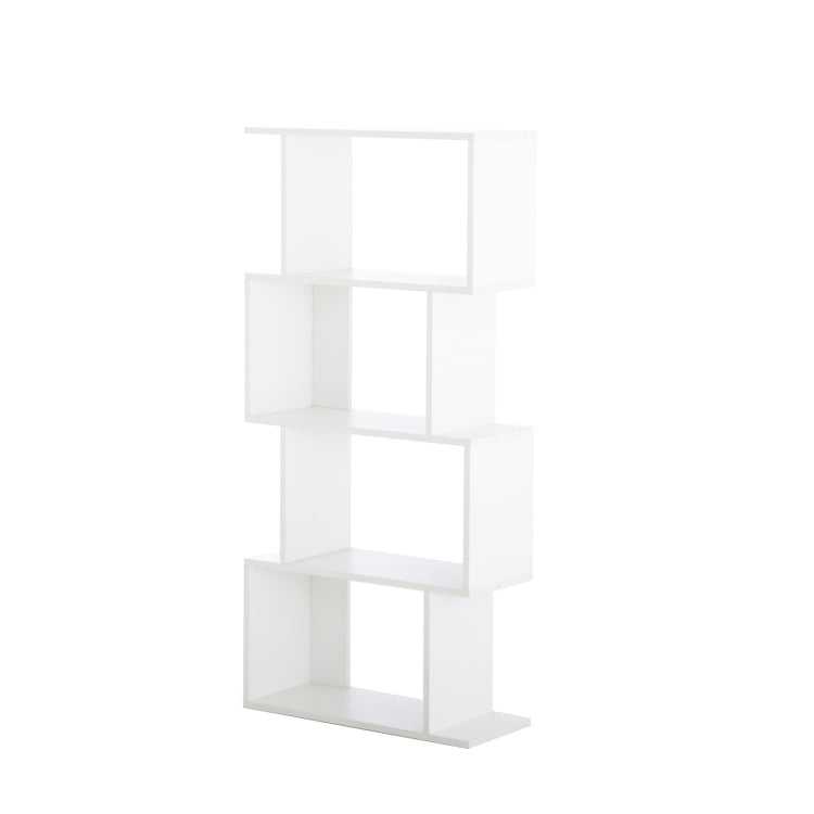 [US Warehouse] Home Office 4-Tiers S-Shaped Wood Bookcase Bookshelf Storage Display Stand