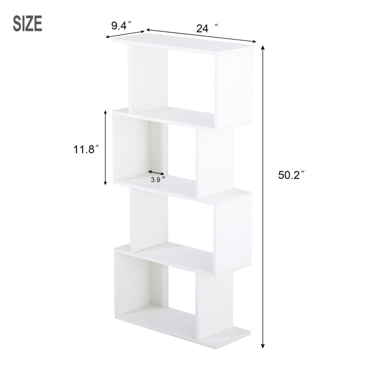 [US Warehouse] Home Office 4-Tiers S-Shaped Wood Bookcase Bookshelf Storage Display Stand