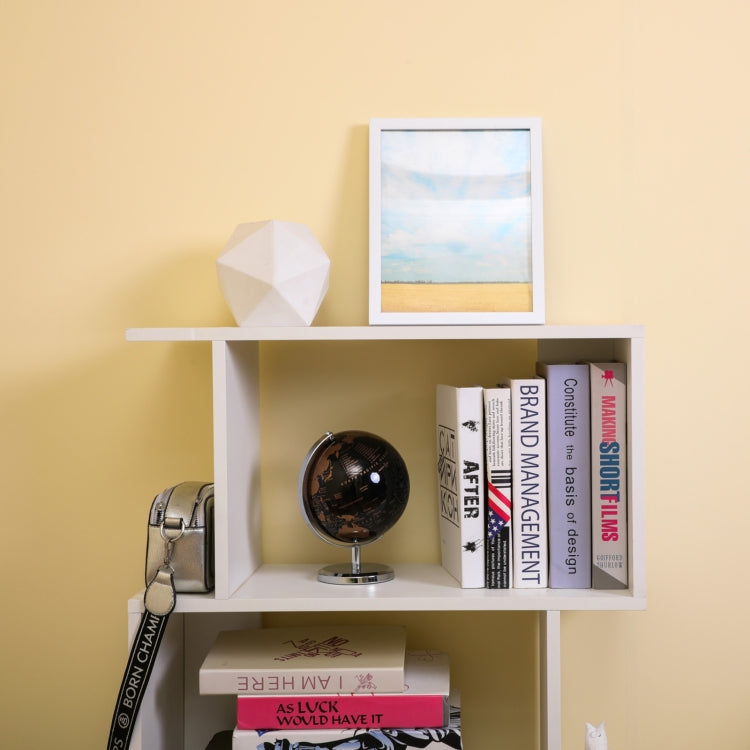 [US Warehouse] Home Office 4-Tiers S-Shaped Wood Bookcase Bookshelf Storage Display Stand