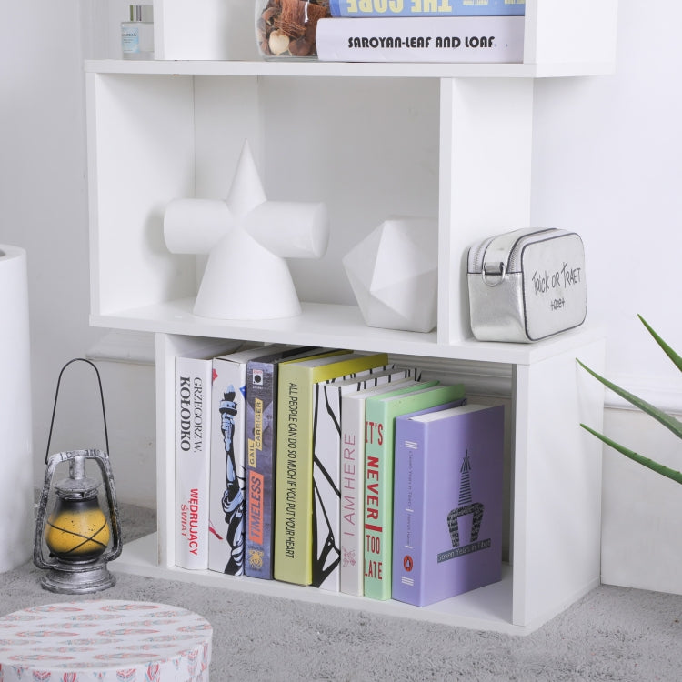 [US Warehouse] Home Office 4-Tiers S-Shaped Wood Bookcase Bookshelf Storage Display Stand