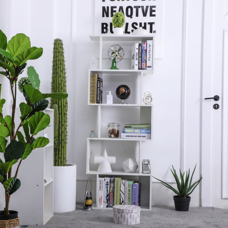 [US Warehouse] Home Office 5-Tiers S-Shaped Wood Bookcase Bookshelf Storage Display Stand