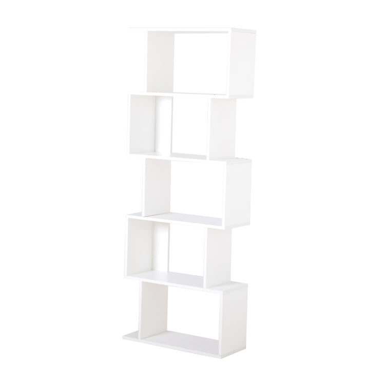 [US Warehouse] Home Office 5-Tiers S-Shaped Wood Bookcase Bookshelf Storage Display Stand