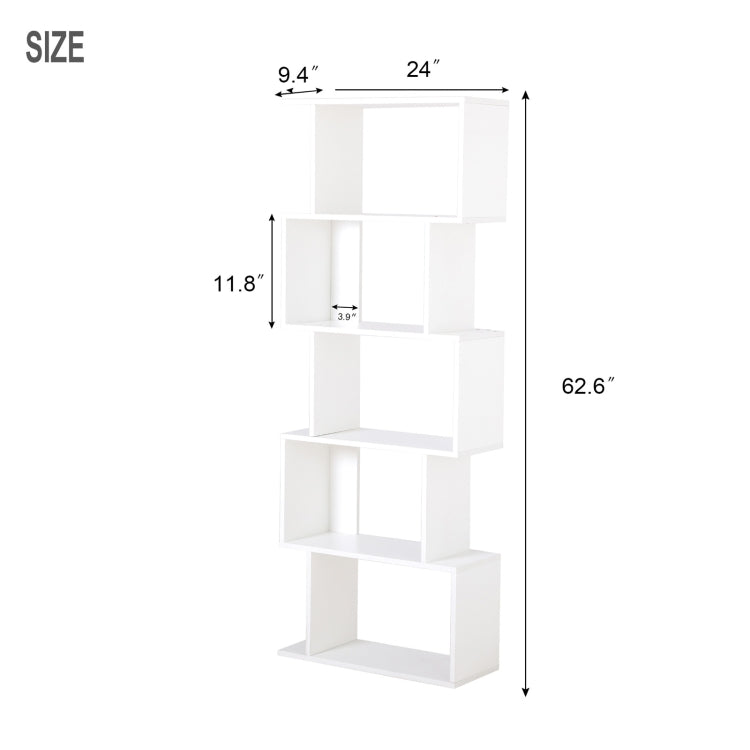 [US Warehouse] Home Office 5-Tiers S-Shaped Wood Bookcase Bookshelf Storage Display Stand
