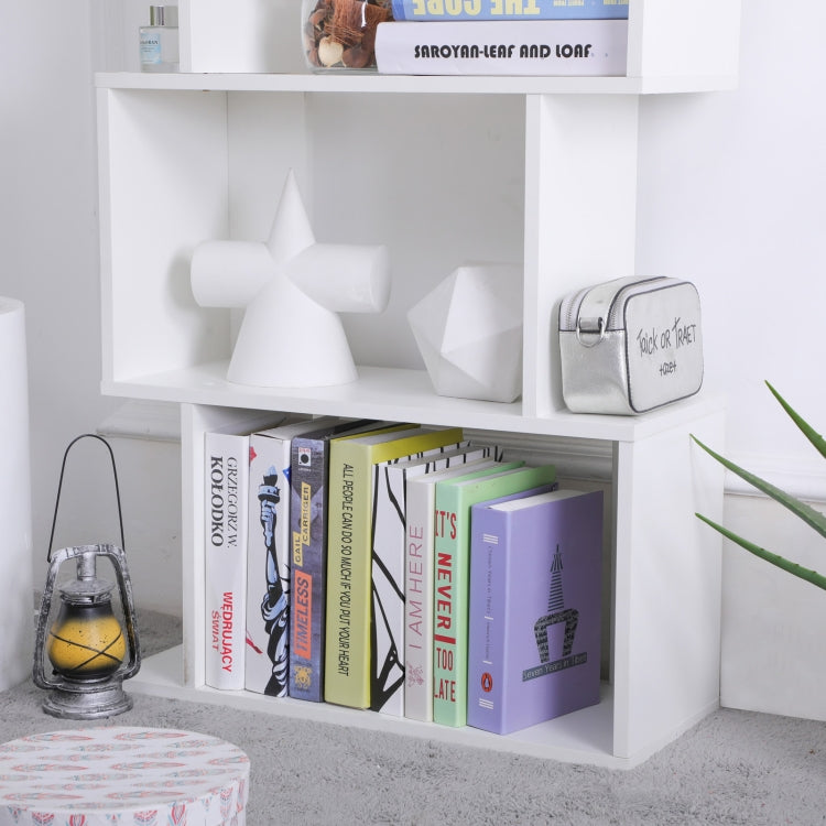 [US Warehouse] Home Office 5-Tiers S-Shaped Wood Bookcase Bookshelf Storage Display Stand