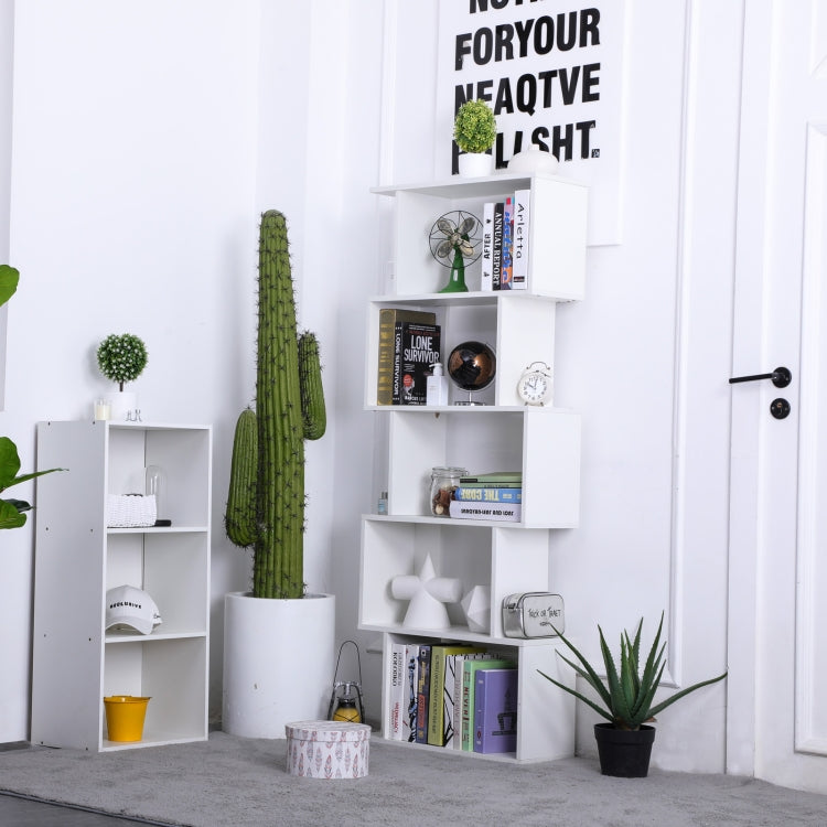 [US Warehouse] Home Office 5-Tiers S-Shaped Wood Bookcase Bookshelf Storage Display Stand