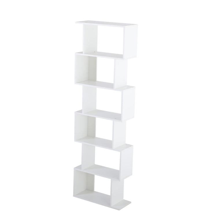 [US Warehouse] Home Office 6-Tiers S-Shaped Wood Bookcase Bookshelf Storage Display Stand