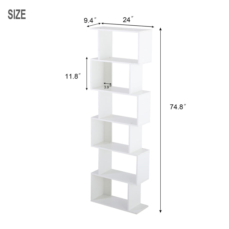[US Warehouse] Home Office 6-Tiers S-Shaped Wood Bookcase Bookshelf Storage Display Stand