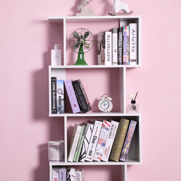 [US Warehouse] Home Office 6-Tiers S-Shaped Wood Bookcase Bookshelf Storage Display Stand
