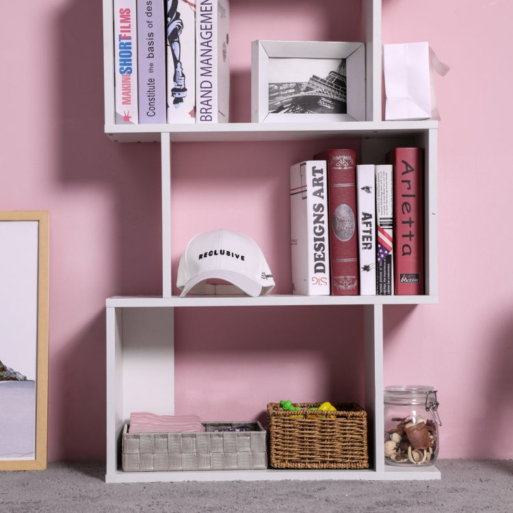 [US Warehouse] Home Office 6-Tiers S-Shaped Wood Bookcase Bookshelf Storage Display Stand