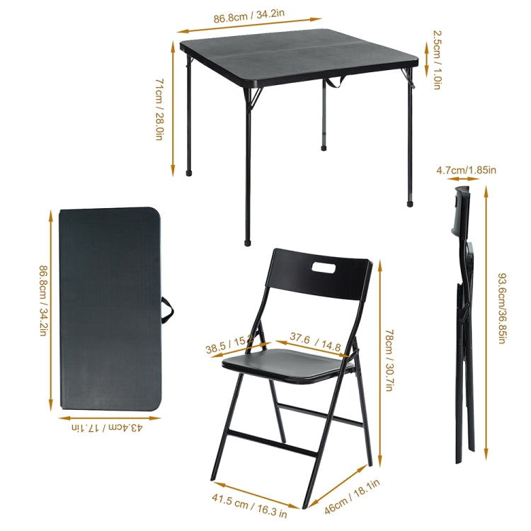 [US Warehouse] 5 in 1 Foldable Square Table + Foldable Chairs Outdoor Plastic Furniture Set