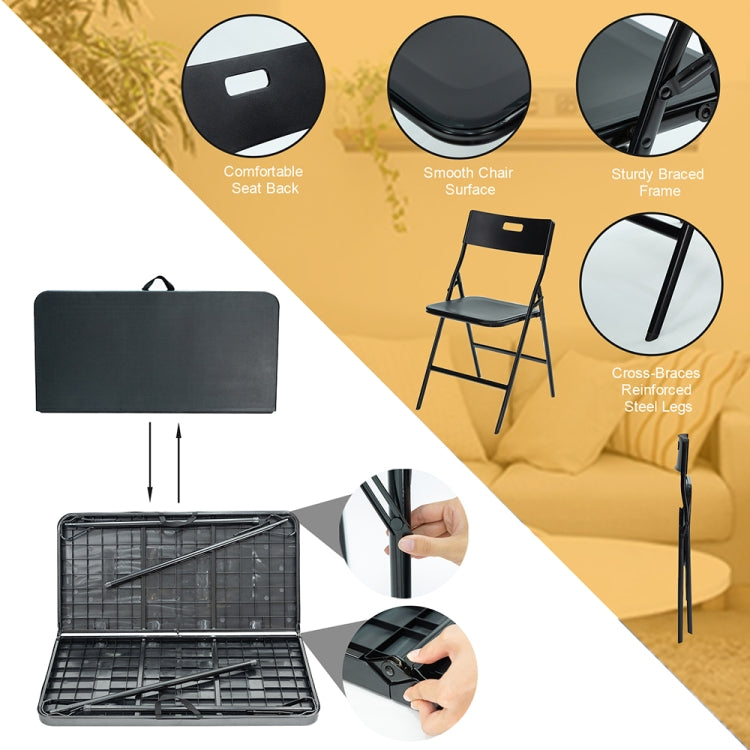 [US Warehouse] 5 in 1 Foldable Square Table + Foldable Chairs Outdoor Plastic Furniture Set