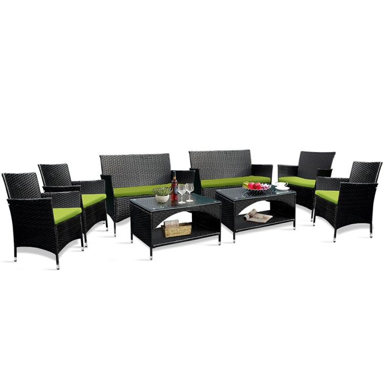 [US Warehouse] 8 in 1 PE Rattan Wicker Two-seat Sofa + Armchairs + Coffee Table Outdoor Furniture Set
