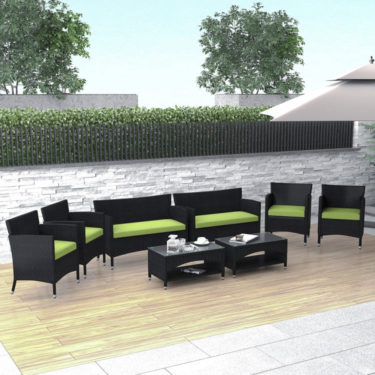 [US Warehouse] 8 in 1 PE Rattan Wicker Two-seat Sofa + Armchairs + Coffee Table Outdoor Furniture Set