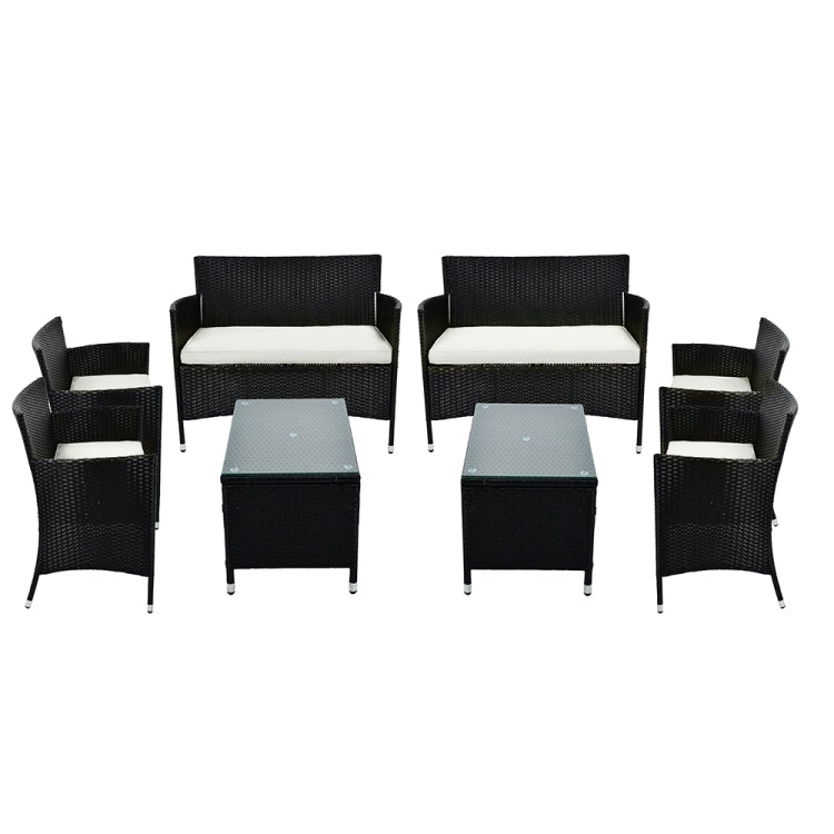 [US Warehouse] 8 in 1 PE Rattan Wicker Two-seat Sofa + Armchairs + Coffee Table Outdoor Furniture Set