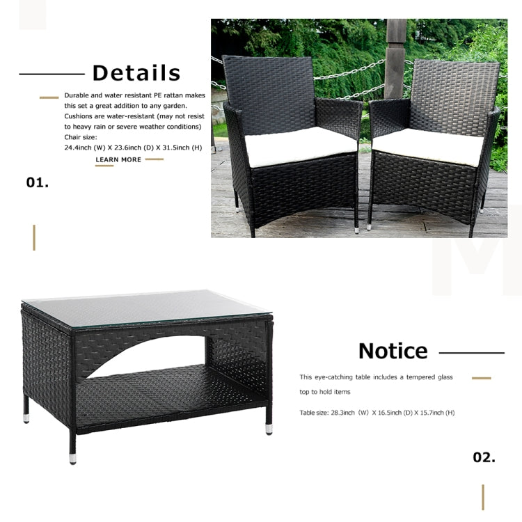 [US Warehouse] 8 in 1 PE Rattan Wicker Two-seat Sofa + Armchairs + Coffee Table Outdoor Furniture Set