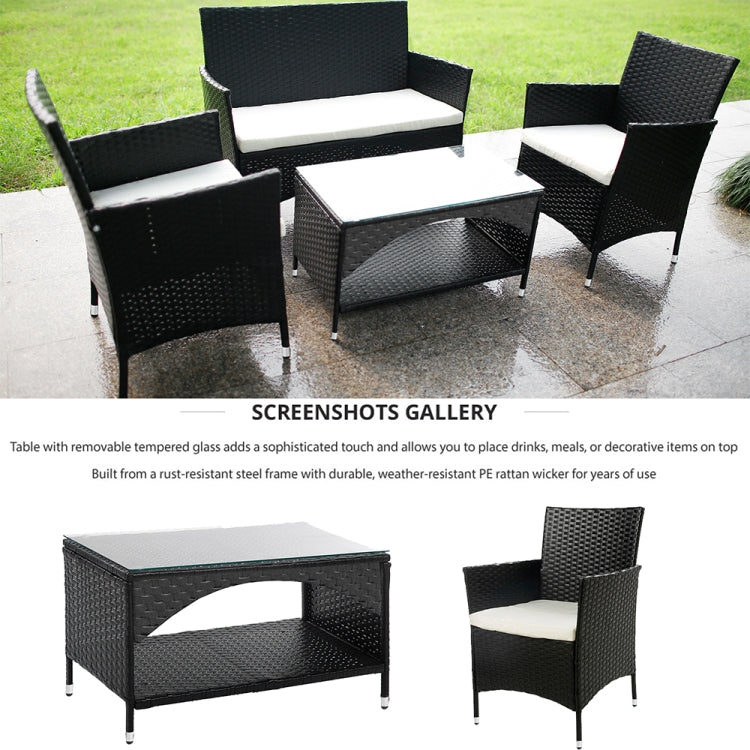 [US Warehouse] 8 in 1 PE Rattan Wicker Two-seat Sofa + Armchairs + Coffee Table Outdoor Furniture Set