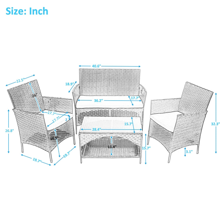 [US Warehouse] 8 in 1 PE Rattan Wicker Two-seat Sofa + Armchairs + Coffee Table Outdoor Furniture Set