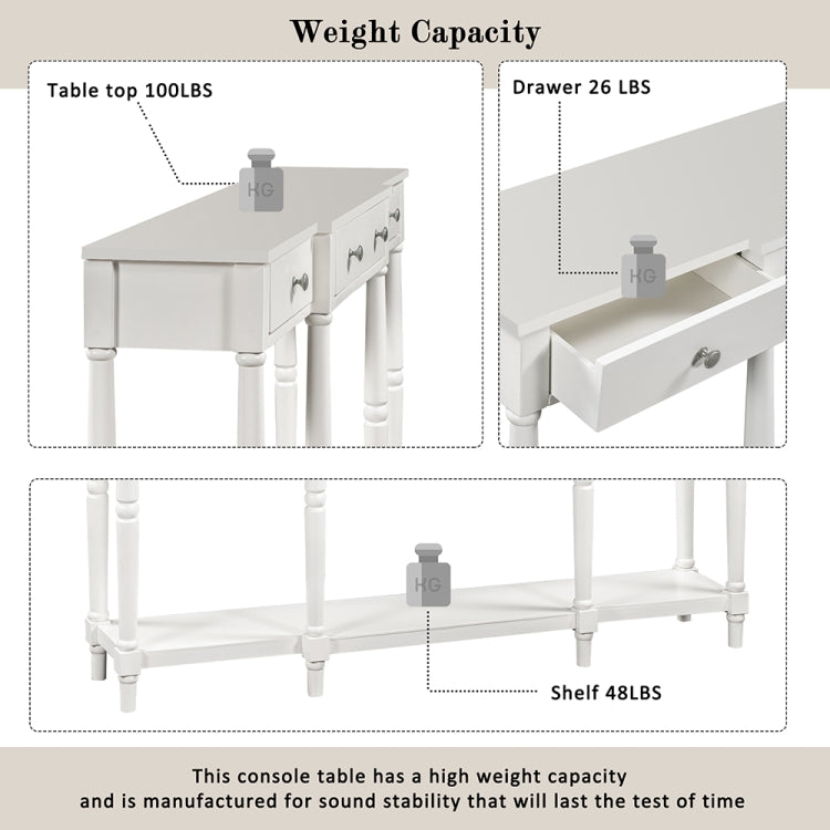 [US Warehouse] Entryway Solid Wood Table with Storage Shelf & Drawers, Size: 58.07 x 33.86 x 11.02 inch