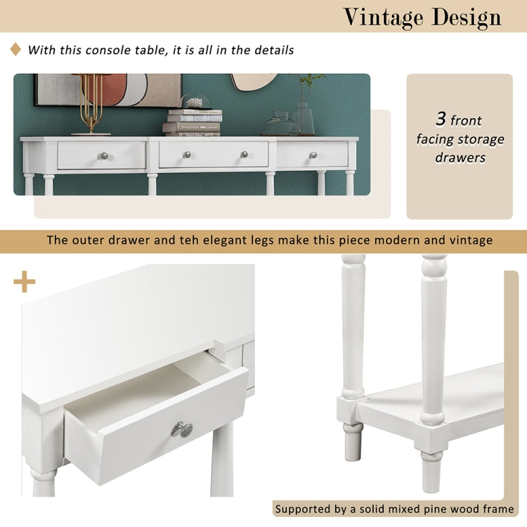 [US Warehouse] Entryway Solid Wood Table with Storage Shelf & Drawers, Size: 58.07 x 33.86 x 11.02 inch
