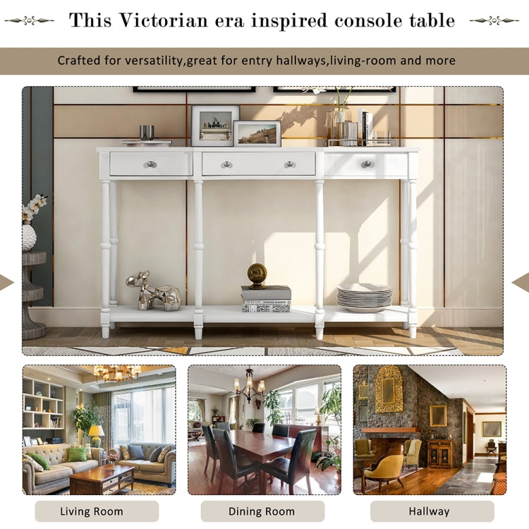 [US Warehouse] Entryway Solid Wood Table with Storage Shelf & Drawers, Size: 58.07 x 33.86 x 11.02 inch