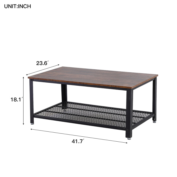 [US Warehouse] Metal Frame Square Wooden Living Room Coffee Table with Grid Storage Shelf, Size: 41.7 x 23.6 x 18.1 inch